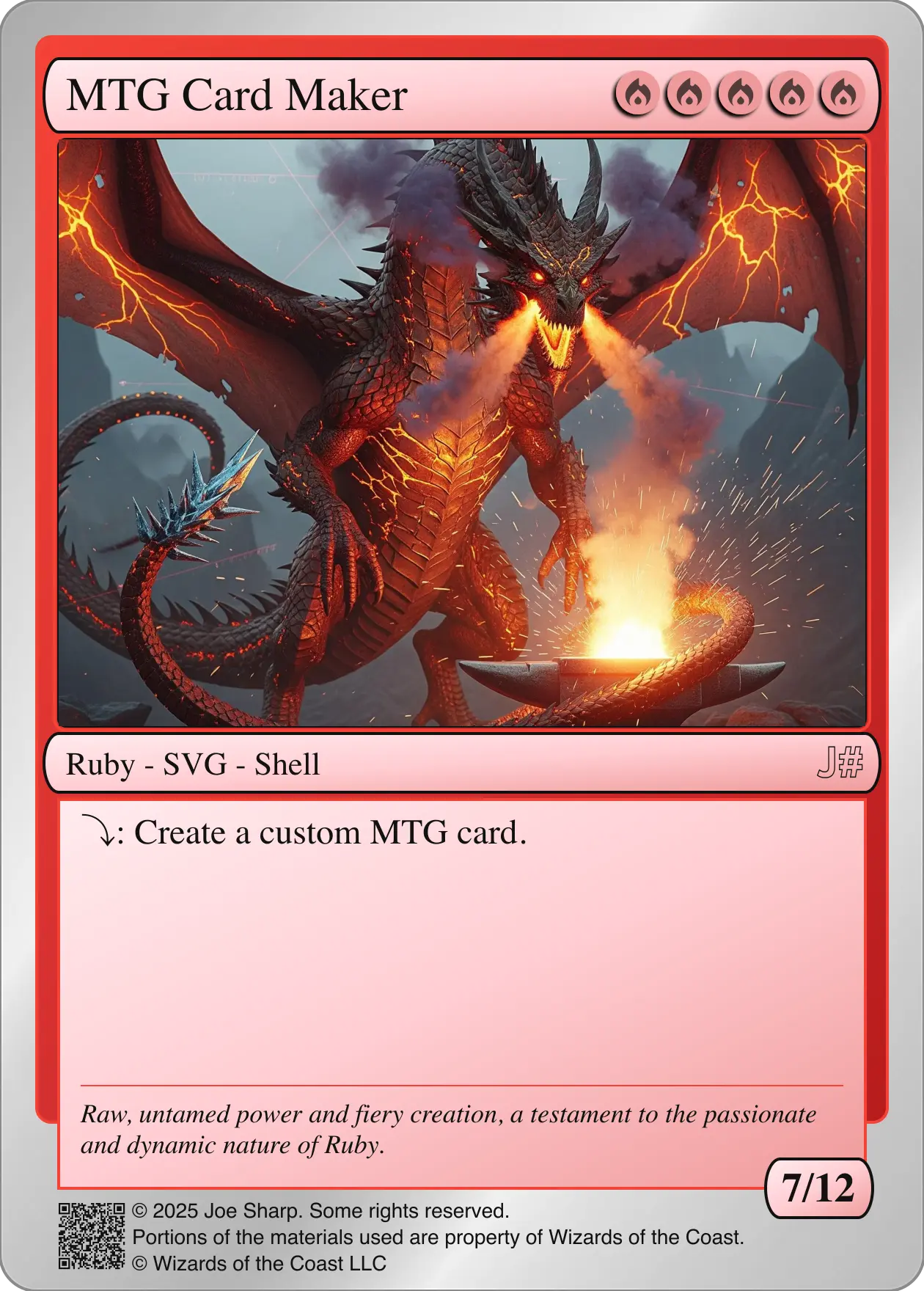 A card featuring artwork of a fiery dragon and anvil